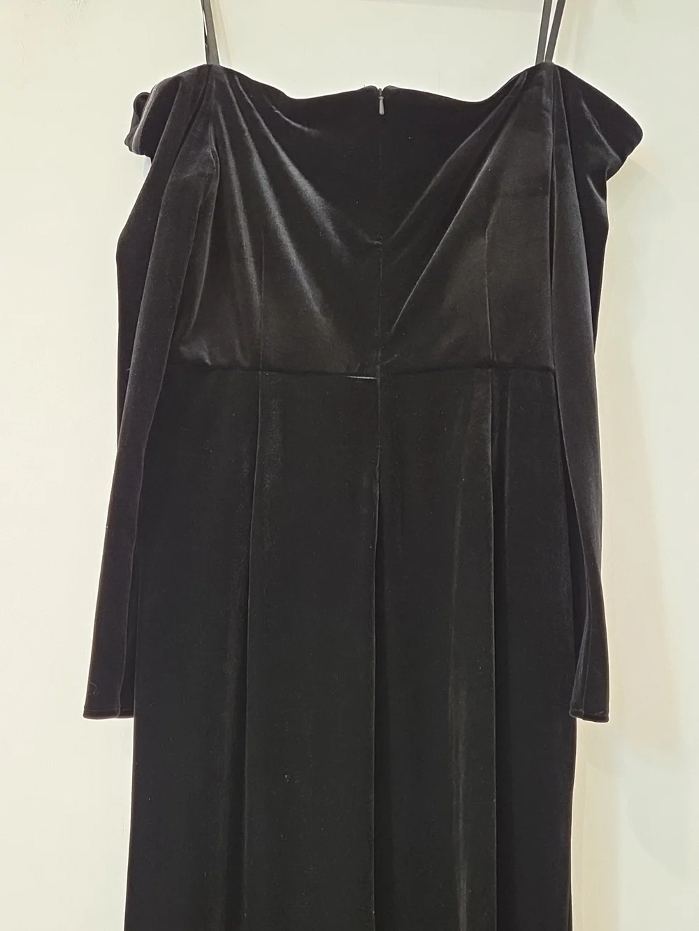 Xscape Black Velvet Off-Shoulder Maxi Dress Faux Wrap With Long Slit NEW Size 14